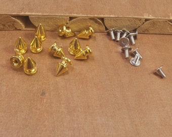 50pcs 8x12mm Gold Spikes and Studs for Leather Clothing, Screwback Metal Spike Studs for Leather Craft, Punk Spikes for Clothing