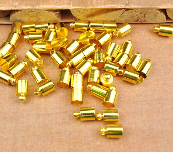 End Caps -100pcs Gold brass End Cap,Tassel Leather Cord End Crimp Cap Beads  Caps For DIY Jewelry Making Supplies 10x6mm