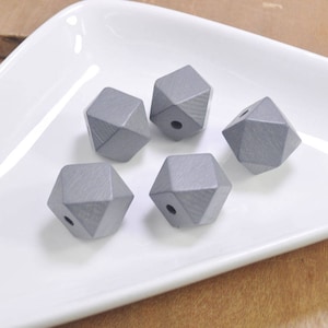100Pcs Geometric Natural Wood Beads,Grey, Polygonal 20mm Hand painted Beads, hexagon wooden beads,jewelry wood bead supply - FF3799