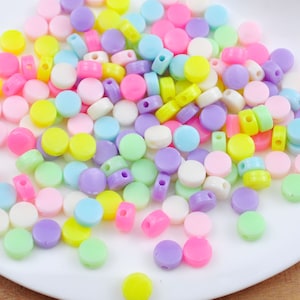 200 Mixed Color Acrylic Beads,Bright Pastel Neon Flat Round shape Acrylic or Resin Bead,Round beads for jewelry making -- 8mm
