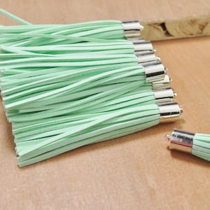 50pcs 80mm Suede fringe tassels,Aqua tassel,Silver cap Faux leather tassle,keychain/necklace/earring tassel pendant for jewelry making