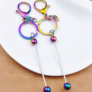 1/5/10/20/30/50/100Pcs Beadable Bar Blank Keychains,Rainbow Colors,Beadable Metal Keyrings,Keychain DIY Supplies,