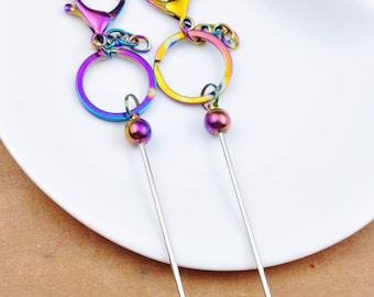 Llaveros en blanco con cuentas (1/5/10/20/30/50/100 unidades), colores del arcoíris, llaveros metálicos con cuentas, suministros para manualidades de llaveros.