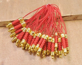 20 pcs/50 pcs/100 pcs Rouges Cordons De Lanière De Téléphone Portable, Cordons Lariat Pour Mobile Avec Connecteurs En Métal Doré - 5 x 72 mm