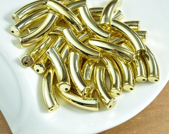8mm Skinny Gold Acrylic Tube Beads,Bamboo beads，6Pcs-90Pcs Curved Tube Beads ,beads for Bangle Bracelet Making,32x8mm