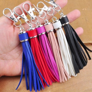 5.9" Large Tassels KeyChain,34 Colors PU Leather Tassels keychain,Tassel Pendants,Silver Cap Handmade Leather Thread Tassel,Keychain tassel