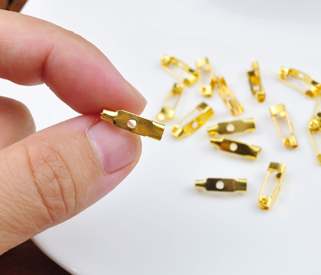 50pcs Small Safety Pins Brooch Base Findings,15mm Gold Brooch Clip Base ...