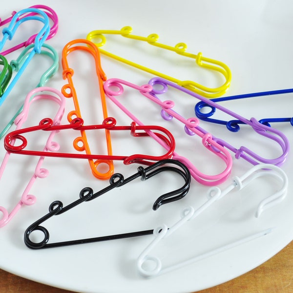 13 Colors,Enamel Metal safety pin,Colorful Safety Pin with 3 Loops,Big Pins Connector for DIY Jewelry Making 60x18mm