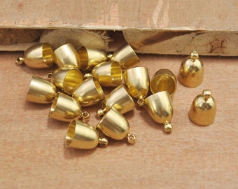 50pcs Raw Brass End Caps,metal end Cap connectors,Tassels Ends Cap with Loop,Leather Cord End Cap Bullets 10x14mm
