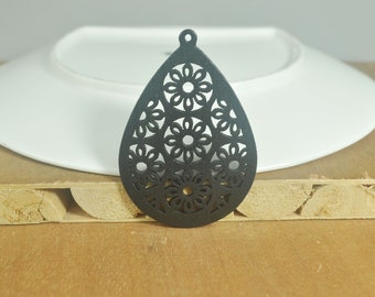 10pcs Filigree Wooden Pendant, Black Wooden Earring Pendant,DIY Flower Earring Pendant,Teardrop Wood,Ethnic Tribal Jewelry Supplies,61x41mm