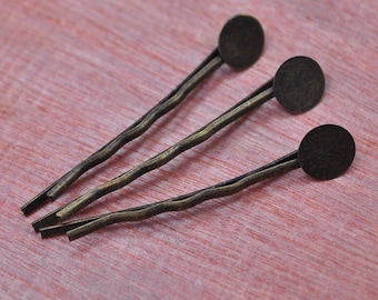 Antique bronze Bobby Pin,Wholesale Lot 50pcs Bronze metal Bobby Pins with 8mm Round Pad (44mm).