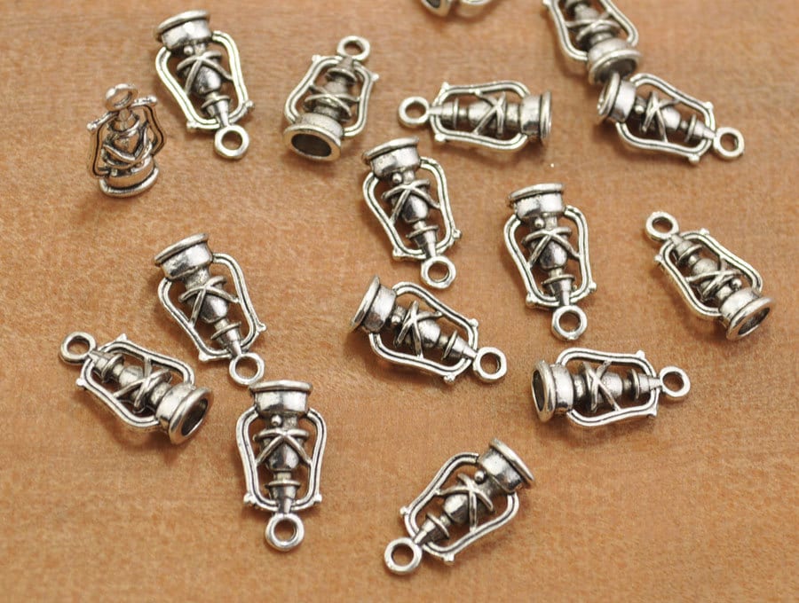 Antique Silver Lantern Charm,25pcs  Lantern Pendants (3D and Double Sided)DIY Charms,Supplies,Metal Charms, Craft Supplies,Findings 20x11mm
