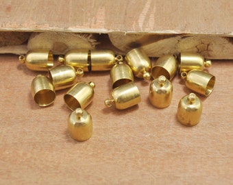 30pcs Raw Brass End Caps,metal end Cap connectors,Tassels Ends Cap with Loop,Leather Cord End Cap Bullets 9x13mm