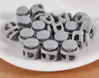 10 Plastic Toggle Cord Locks,Light Gray spring button toggles,Double Hole Toggle Cord Lock,elastic cord locks, Face Mask toggle lock,Cording