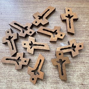 10-100Pcs Brown Wooden Cross Pendants,Natural Wood Cross Charms Pendant Beads,Unfinished Wooden Cross for your handmade - 36x22mm