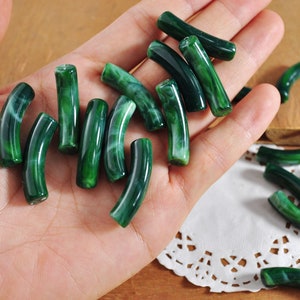 8mm Skinny Marbled Green Acrylic Tube Beads,Bamboo beads，6Pcs-90Pcs Curved Tube Beads ,beads for Bangle Bracelet Making,32x8mm