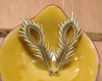 8pcs Antique Bronze/Antique Silver Large Feather Charm Pendants Leaf,large metal Peacock feathers supply.27x72mm