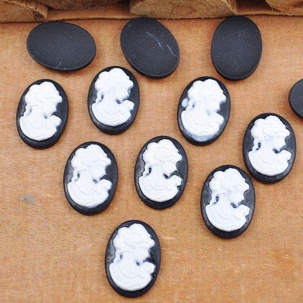 20pcs Black with white Oval Flatback Resin Beauty Head Lady Cameo Charms Finding,DIY Accessory Jewellry Making 18x13mm