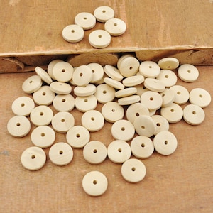 20pcs Small Flat Round Natural Wooden Beads,Circles Wooden discs beads, Unfinished Round Wood Bead Middle Hole--10mm.