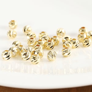 10-100Pcs 18k Or Ronde Spacer Perle Trouver, perles de grain vertical, 6mm Mini perles, Plaqué or véritable