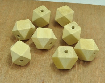 50 Perline In Legno Naturale Sfaccettate 20mm - Geometriche Non Finite Per Fai Da Te, Gioielli E Artigianato - 2