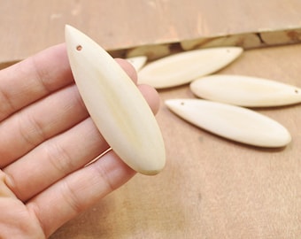 10pcs Unfinished Wooden Bead, Long Water Drop Pendant ,Natural Wood Bead, 2 sided, 69x22mm