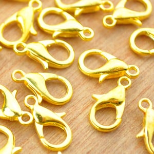 Lobster Clasp,50pcs 12mm Gold Lobster Clasp metal Clasp Connector Finding,Necklace Bracelet Clasps Closure Findings, Lobster Clasps Claw.