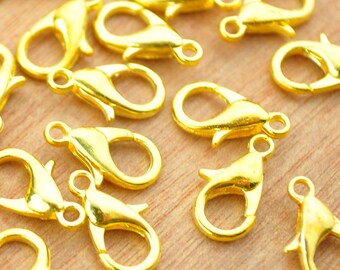 Lobster Clasp,50pcs 12mm Gold Lobster Clasp metal Clasp Connector Finding,Necklace Bracelet Clasps Closure Findings, Lobster Clasps Claw.