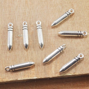 20pcs Antique Silver Bullet Charms Pendants, Bullet Jewelry Charms,Hanging Bullet Pendant,3D -- 20x5mm