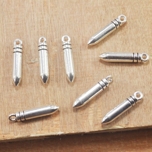20 colgantes de bala de plata antigua, dijes de joyería de bala, colgante de bala colgante, 3D -- 20 x 5 mm