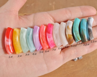 13 couleurs, 8mm Perles de tube acrylique colorées marbrées maigres, perles de bambou, 6Pcs-90Pcs Perles de tube incurvées, perles pour la fabrication de bracelets Bangle, 32x8mm