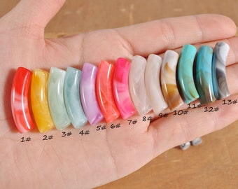 13 Colors,8mm Skinny Marbled Colorful Acrylic Tube Beads,Bamboo beads，6Pcs-90Pcs Curved Tube Beads ,beads for Bangle Bracelet Making,32x8mm