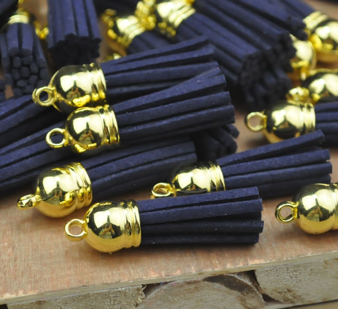 20pcs Navy Blue Tassel Pendant With Gold Top Fringe Etsy