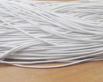 White Elastic Cord,2.5mm White Elastic Cord,Elastic round Rope Trim Bracelet, Nylon Exterior Rubber Interior-5yards/10yards/50yards