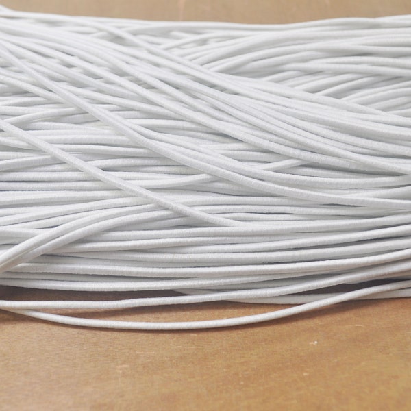 White Elastic Cord,2.5mm White Elastic Cord,Elastic round Rope Trim Bracelet, Nylon Exterior Rubber Interior-5yards/10yards/50yards