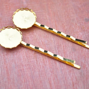 Metal Hair pin,hair clips,20pcs Gold bobby pins Round pad Cabochon base setting 55MM,Hairpin with 16MM Pad.