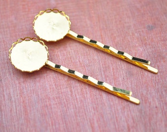 Metal Hair pin,hair clips,50pcs Gold bobby pins Round pad Cabochon base setting 55MM,Hairpin with 16MM Pad.