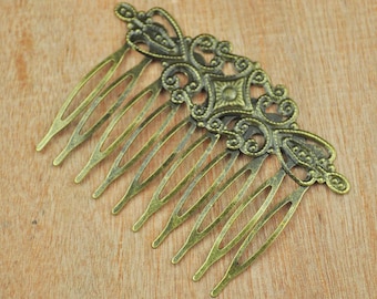 Hair Combs,10pc 10teeth Antiqued Bronze Comb Finding with Settings,Blank Hair Clips,Filigree Hair Combs,Hair Comb Flower Cabochons-- 64x48mm