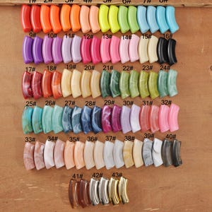 43 colores, cuentas tubulares acrílicas de colores, cuentas de bambú, 1 pieza/6 piezas/30 piezas de cuentas tubulares curvas, cuentas para hacer pulseras, 35 x 11 mm