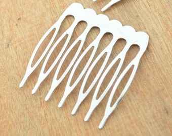 50pcs 7 teeth Silver Metal Hair combs, Silver Plated Comb Findings,Silver Hair Comb Blank--37x40mm.