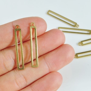 Findings 10/20/50/100Pcs Raw Brass Rectangular Pendant,Rectangular Earring Charms,Earring connector,Rectangular for Jewelry making,5x33mm
