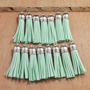 20pcs 2.2&quot; Aqua Tassels Craft,Suede Tassel necklace,Fringe Tassels,Faux Leather Tassels for bag,silver Cap Tassel Charm Pendant.