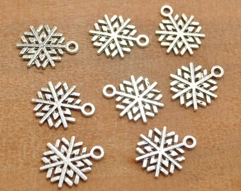 groothandel kerstbedel, 20 sneeuwhanger, sneeuwvlokbedel, antiek zilver sneeuw kerst dubbelzijdige bedel hanger sieradenbevindingen 20 x 15 mm
