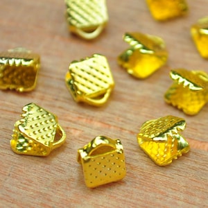 50pcs Gold Ribbon Crimp/Crimp Beads/Gold plated Leather Fastener Clasps End Caps/crimp ends/Ribbon Crimp End--6mm.