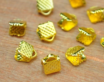 50 stuks gouden lint knijpkralen/knijpkralen/vergulde leren sluitingen eindkapjes/knijpuiteinden/lint krimpuiteinde-6 mm.