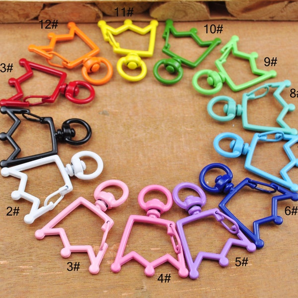 10Pcs Crown shaped swivel snap hook key chain swivel clasp ,Coloured key clasps,Swivel Clasp Connector for Keychains and Accessories,35x27mm