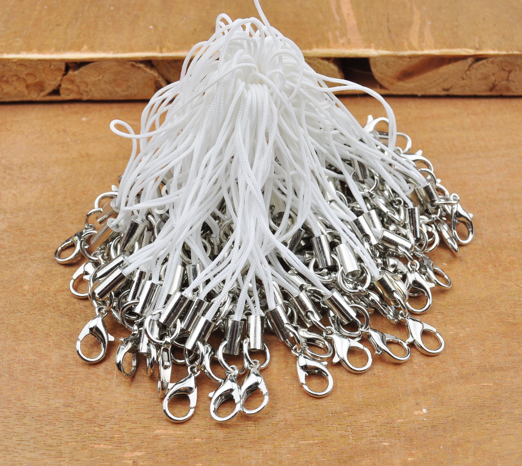 10-200Pcs White Cell Phone Straps With Lobster Clasps Charm,Lanyard Lariat Strap Cords,Keychains Hooks Mobile Set ,Keyring Bag Accessories