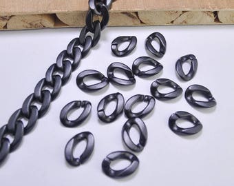 50pcs Liens de chaîne noirs épais, maillons de chaîne ouverts en plastique, maillons de chaîne de bordure, liens en acrylique pour les fournitures de chaîne de bricolage 22x15mm