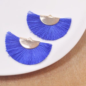 2Pcs Fashion Fan Tassel,Earring Fan Tassels on Brass Findings,Small Royal Blue Fan Silk Tassel for earrings or pendants!-44x24mm--FF15#