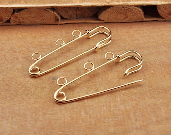 10Pcs/20Pcs KC Gold Metal safety pin,KC Gold Plated Safety Pin Brooches - 3 Loops,Big Pins Connector for DIY Jewelry Making 50x17mm